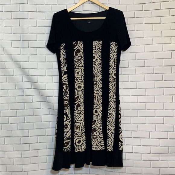 R & M Richards Black Print Inset Mini Dress Sz 12 - Picture 1 of 4